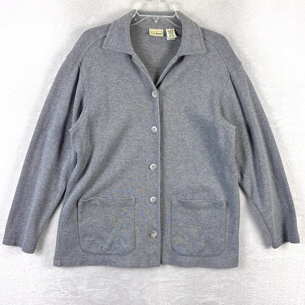 VTG LL Bean Sweater Womens M Gray Cardigan Classic Preppy Heritage Outdoor 90s